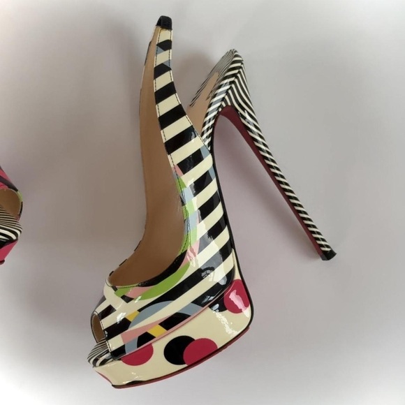 Christian Louboutin Striped and Polka Dot Slingback Heels - Picture 3 of 3